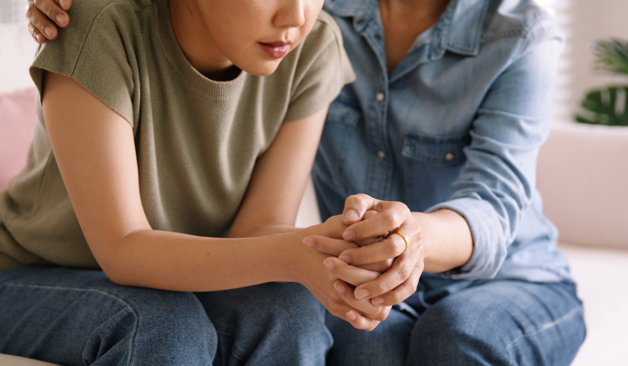 Parent talking with child