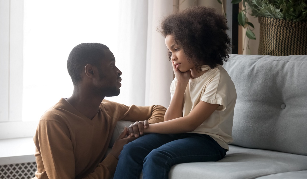 Parent talking with child