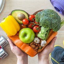 Fruits and vegetables in the shape of a heart.