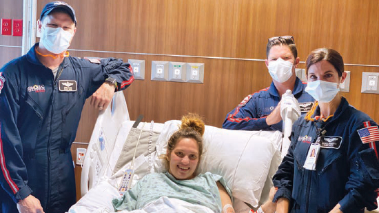 Life Flight patient, Jackie Figueroa smiles from her hospital bed.