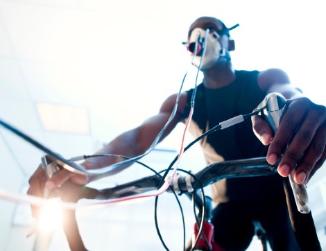 Man on a bike undergoing human performance testing