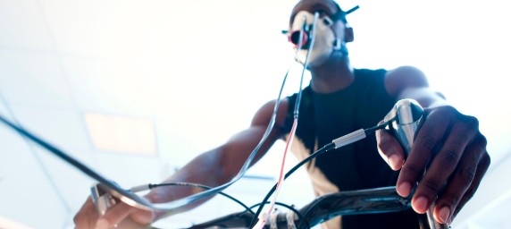 Man on a bike undergoing human performance testing