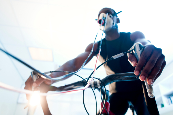 Man on a bike undergoing human performance testing