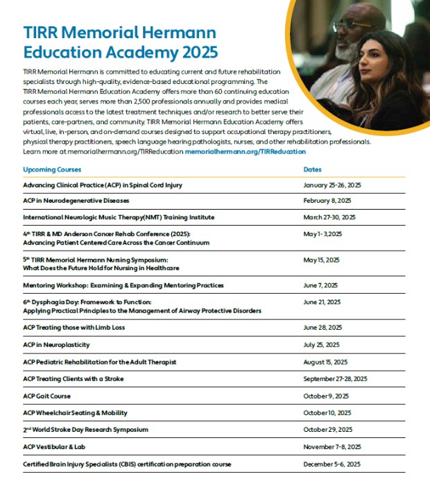 TIRR Memorial Hermann Education Academy 2025 Course Listing