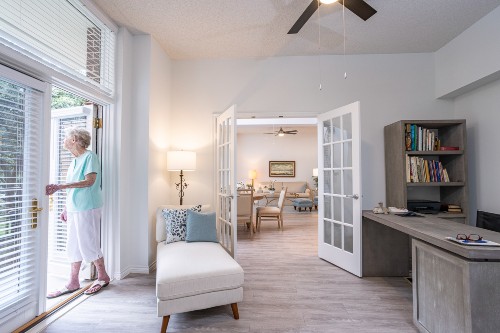 An inside view of a resident's apartment at Memorial Hermann University Place.